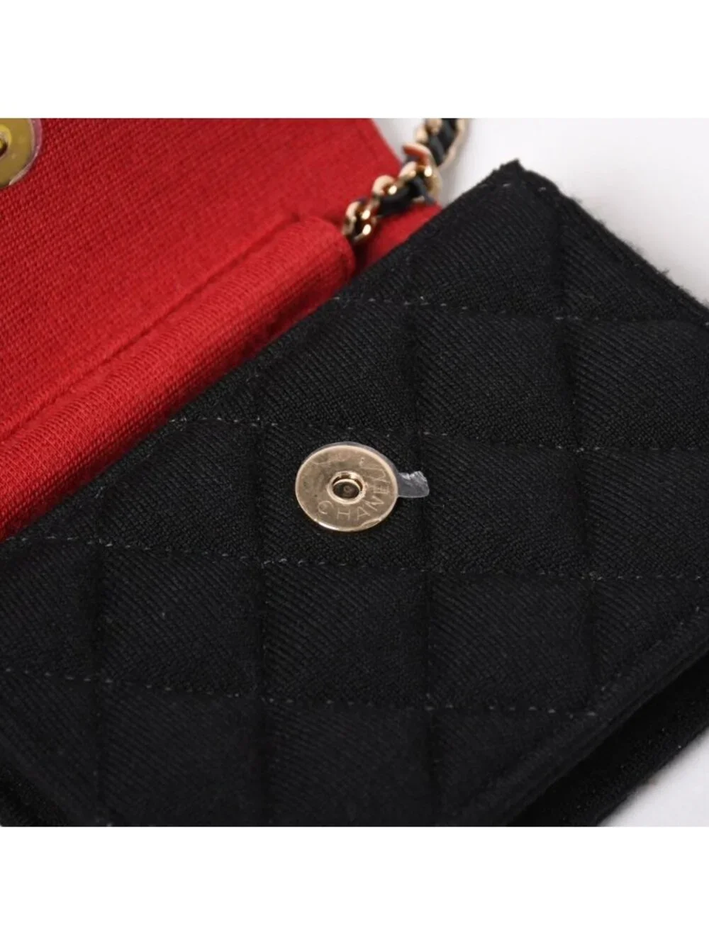 Chanel Mini Quilted Chain Shoulder Bag CC Logo Stand Black Gold Cotton